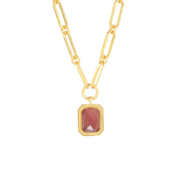 Paperclip Chain Rectangular Amber Crystal Necklace