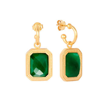 Rectangular Emerald Green Crystal Hoops