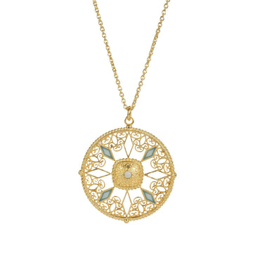 Filigree Medallion Swissblue Chalcedony Necklace