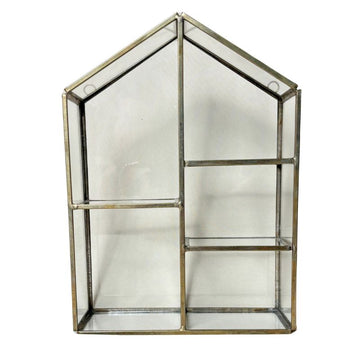 Small Aged Antique Brass Glass Display Organiser Cabinet