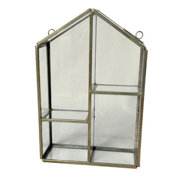 Large Aged Antique Brass Glass Display Organiser Cabinet