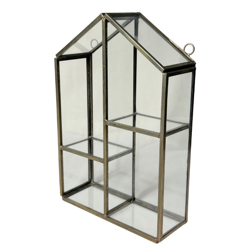 Large Aged Antique Brass Glass Display Organiser Cabinet