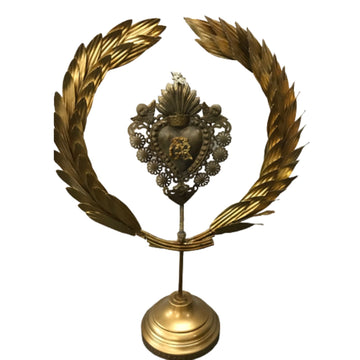 Antique Gold Leaf Wreath on Stand with Ex-Voto