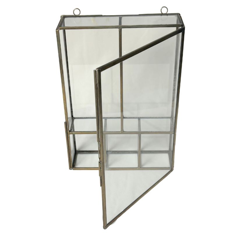 Aged Antique Curio Brass Glass Display Organiser Cabinet