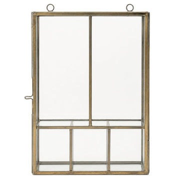 Aged Antique Curio Brass Glass Display Organiser Cabinet