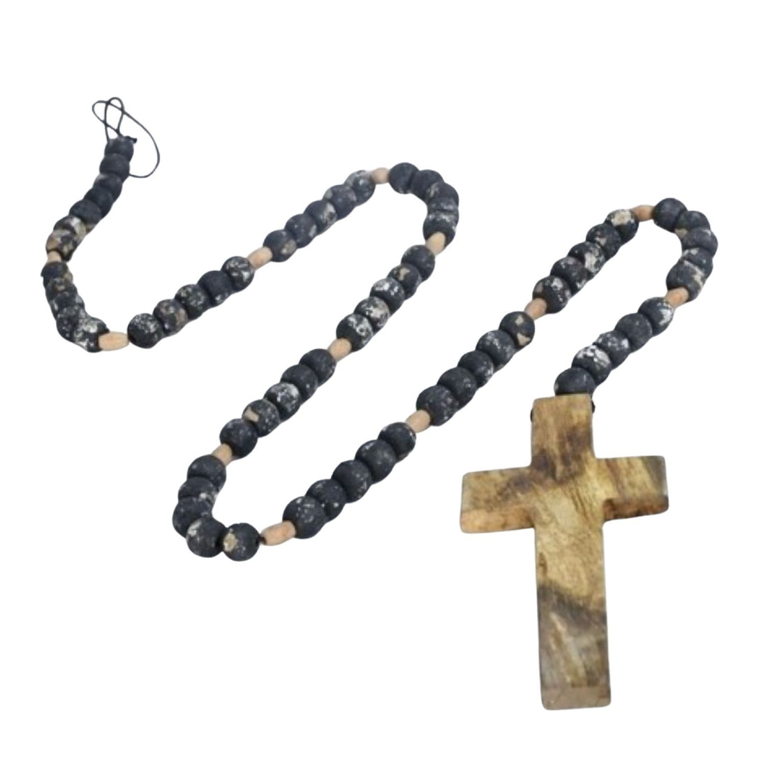 Distressed Black Wooden Bead Cross Garland