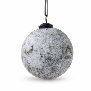 4" Vintage Glass  Bauble – Crackled White & Gold Glitter