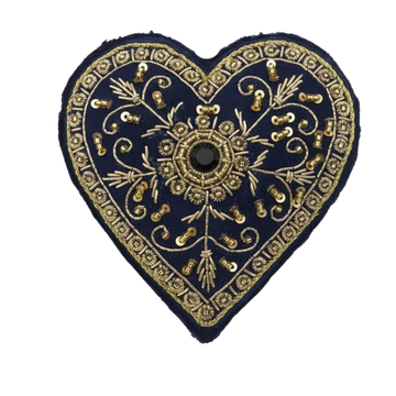 Blue Embroidered Velvet Heart Ornament