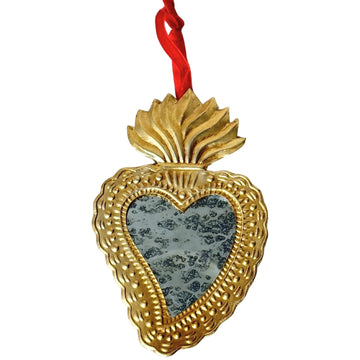 Flame Milagro Heart Distressed Mirror Gold