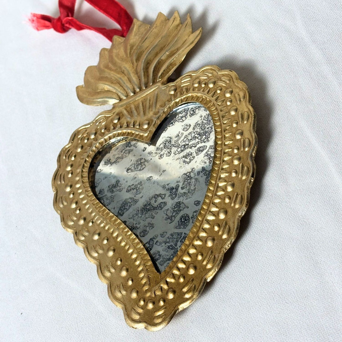 Flame Milagro Heart Distressed Mirror Gold