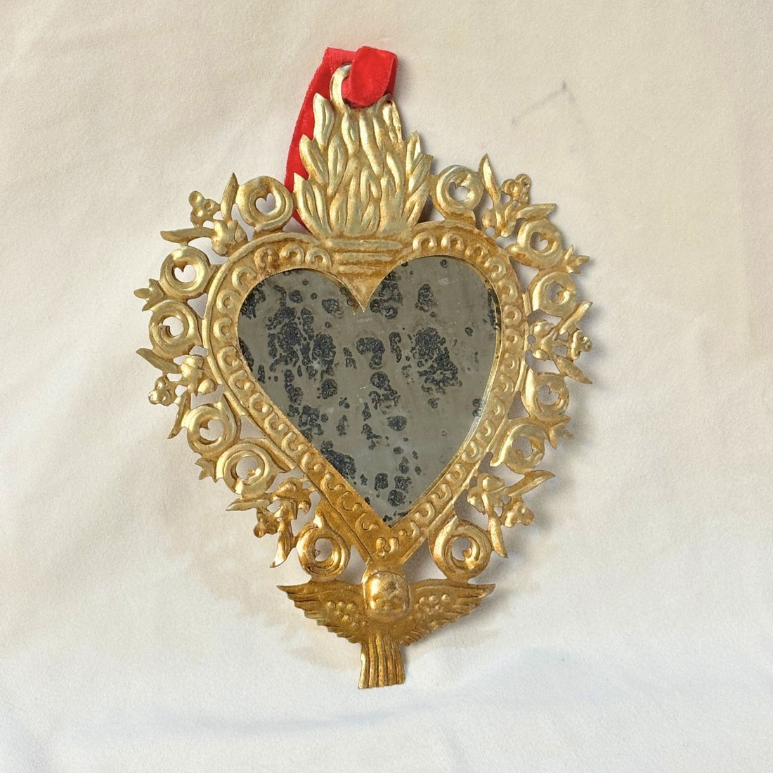 ANGEL MILAGRO HEART DISTRESSED (GOLD ANTIQUE) MIRROR