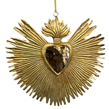 Sunburst Flame Milagro Heart Distressed Mirror