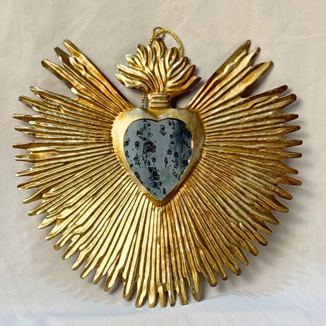 Sunburst Flame Milagro Heart Distressed Mirror