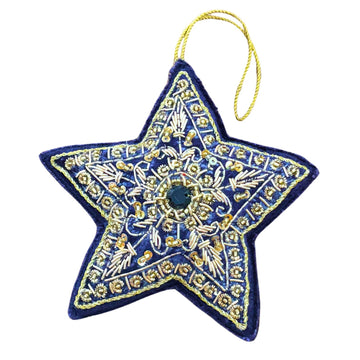 Blue Embroidered Velvet Star Ornament