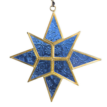 STAR ORNAMENT W/BLUE GALICHA GLASS