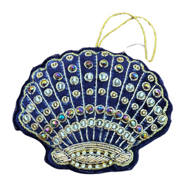 Blue Velvet Embroidered Shell Ornament