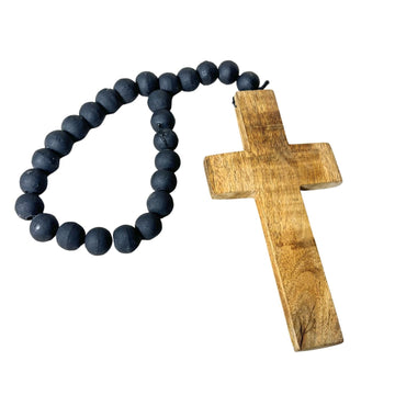 Wooden Beaded Hanging With Holy Cross