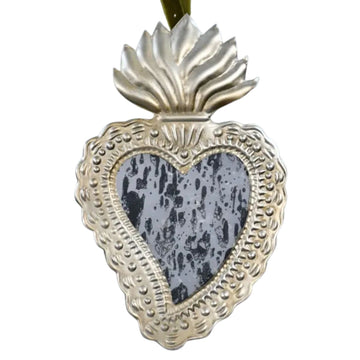 "FLAME" MILAGRO HEART DISTRESSED MIRROR (SILVER)
