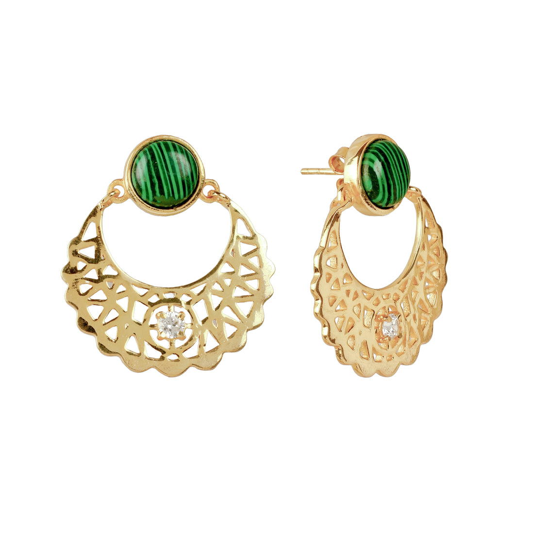 Cradle Moon With Malachite & Crystal Stud Earrings