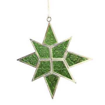 STAR ORNAMENT W/GREEN GALICHA GLASS