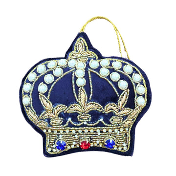 Hand-Embroidered Blue Velvet Crown Ornament