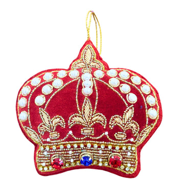 Hand-Embroidered Red Velvet Crown Ornament