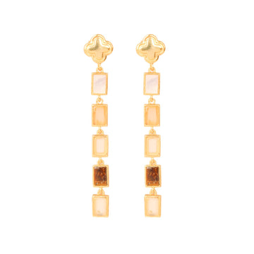 Rectangular Earthy Tone Drop Clover Stud Earring