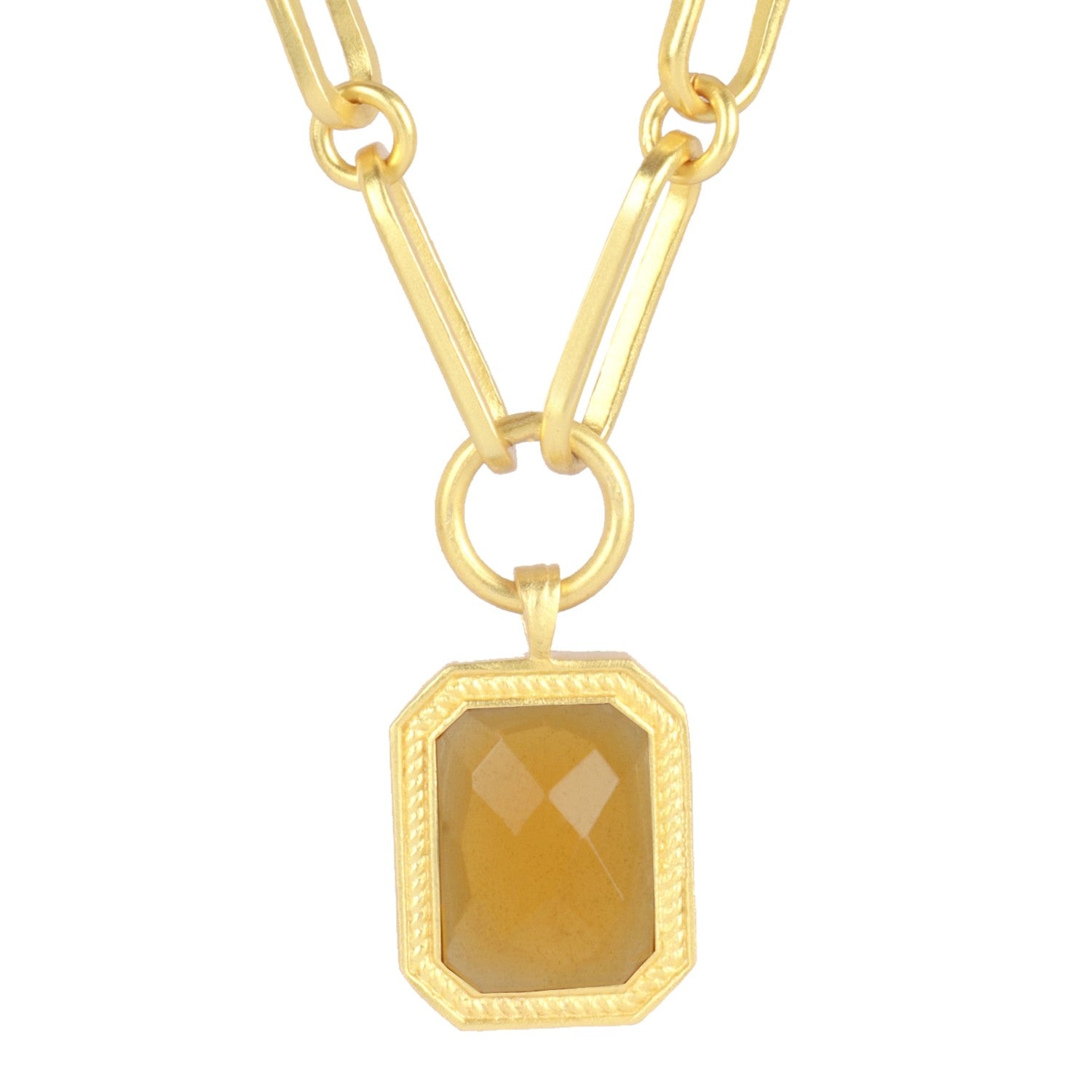 Paperclip Chain Rectangular Citrine Crystal Necklace