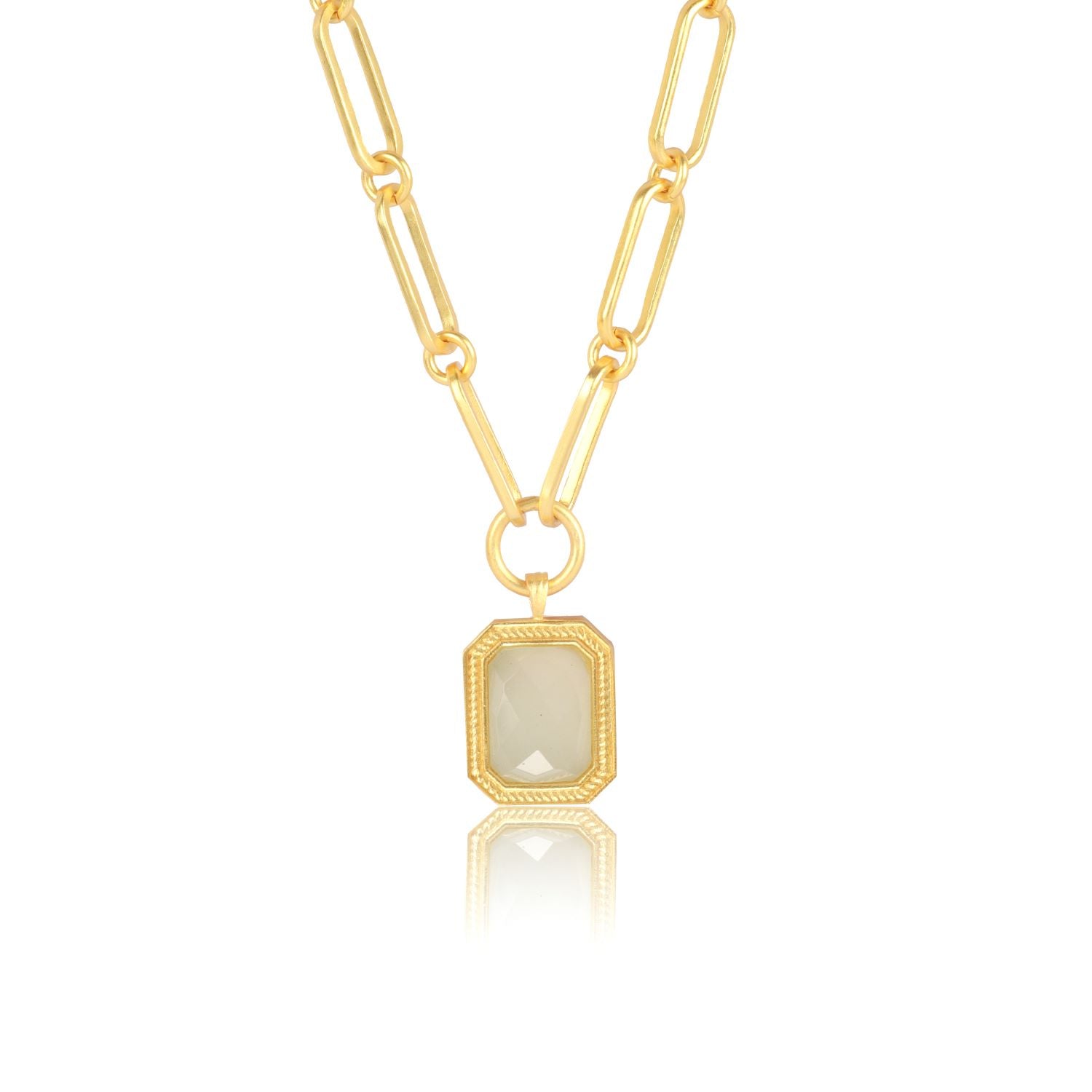 Paperclip Chain Rectangular White Crystal  Necklace