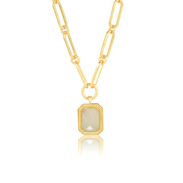 Paperclip Chain Rectangular White Crystal  Necklace