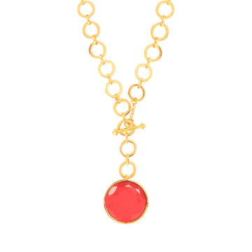 Dazzling Ruby Red Crystal With Loop Chain & T Lock