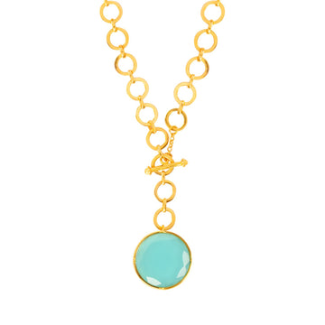 London Blue Crystal Pendant With Loop Chain & T-Lock
