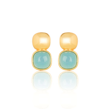 Glossy Gold & London Blue Crystal Stud