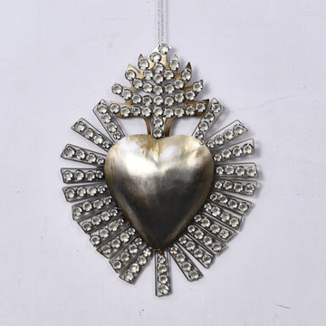 Silver Milagro Heart with Jewelled Stones