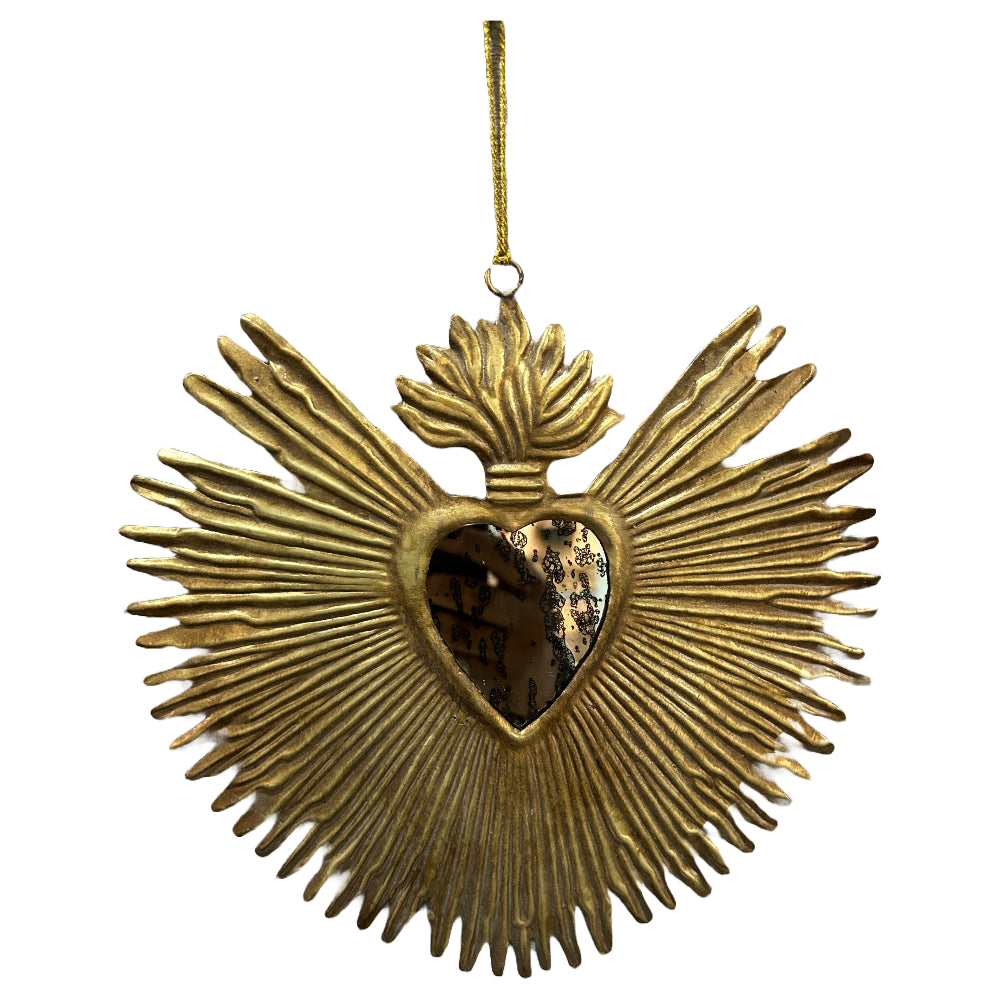 Sunburst Flame Milagro Heart Distressed Mirror