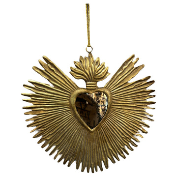 Sunburst Flame Milagro Heart Distressed Mirror