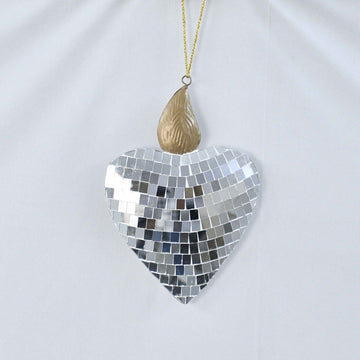 MOSAIC GLASS HEART ORNAMENT SILVER