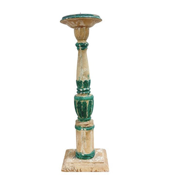 Large Distressed Green Wood Candle Holder