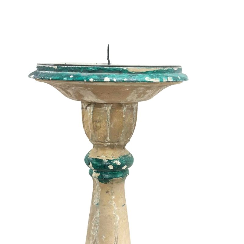 Large Distressed Green Wood Candle Holder
