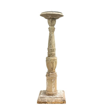 Large Distressed Ivory Wood Candle Holder