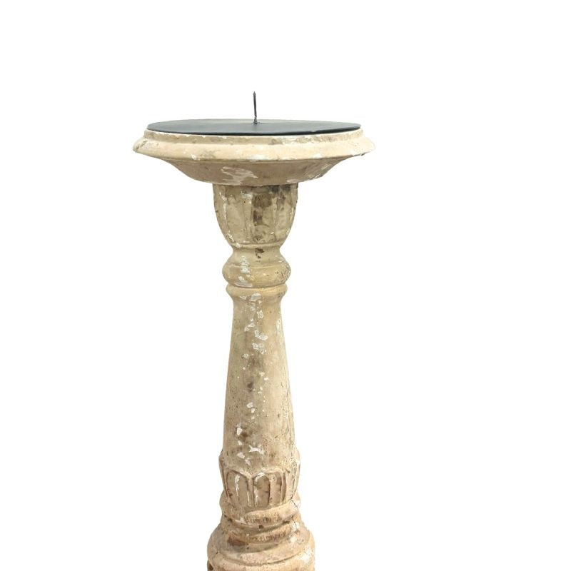 Large Distressed Ivory Wood Candle Holder