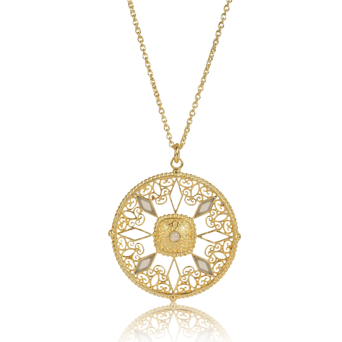 Filigree Medallion In Opal Chalcedony Necklace