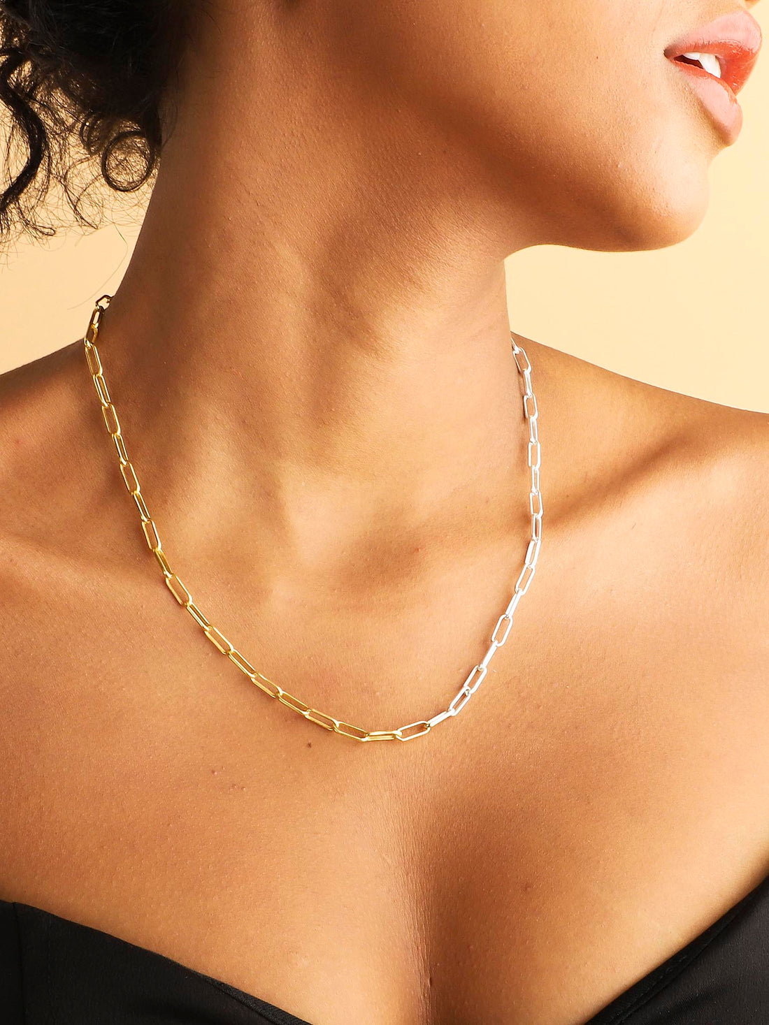 Dual tone Paperclip Chain Necklace(Gold&Silver) 20" - Lila Rasa