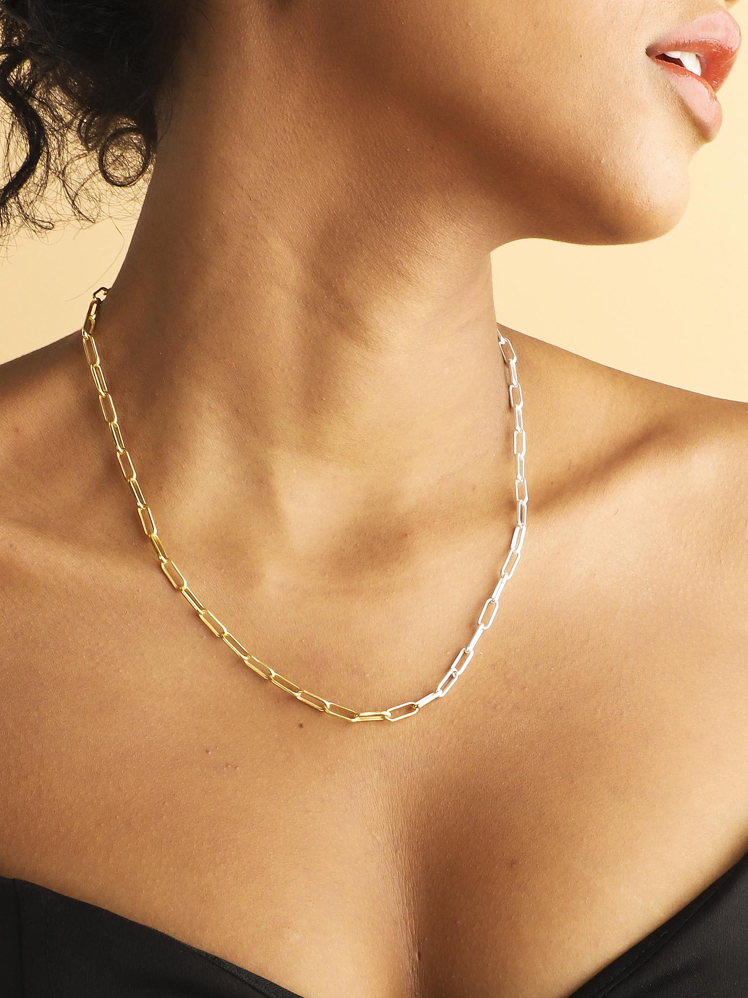 Dual tone Paperclip Chain Necklace(Gold&Silver) 20" - Lila Rasa