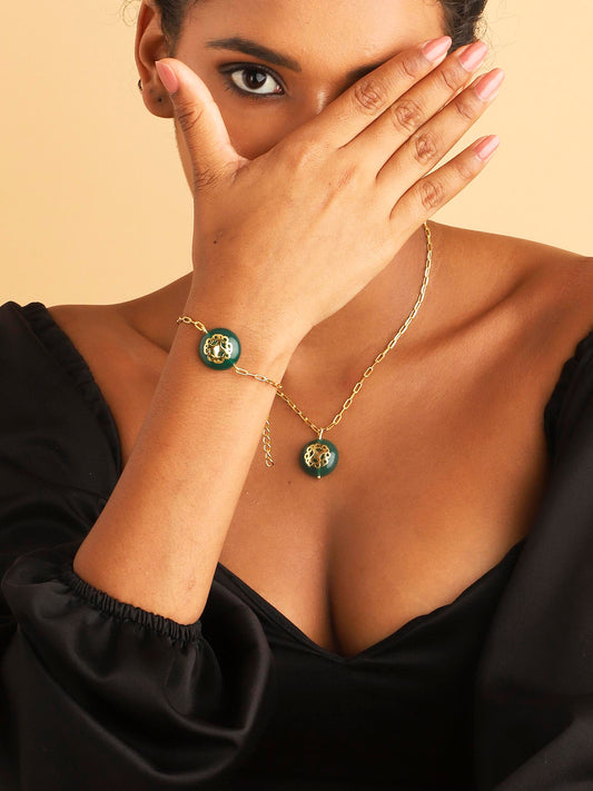 Melange Green Onyx Necklace Bracelet Combo - Lila Rasa