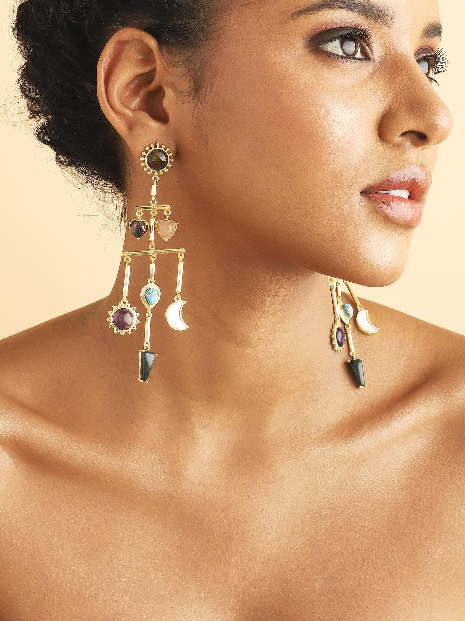 Stellar Elegance -  7 Healing Stones Multilayer Drop Earrings - Lila Rasa