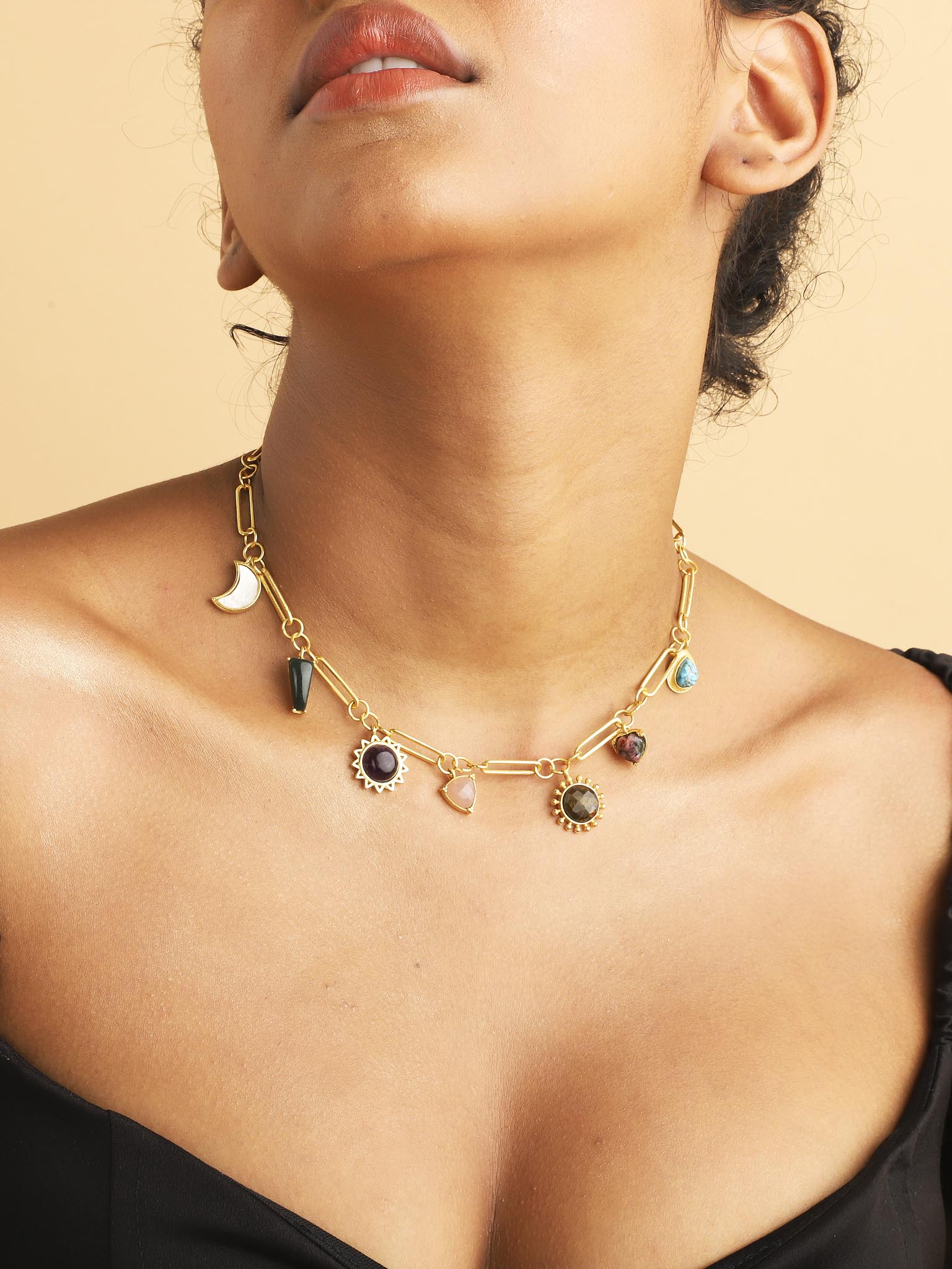 Stellar Elegance - 7 Healing Stones Link Chain Necklace - Lila Rasa