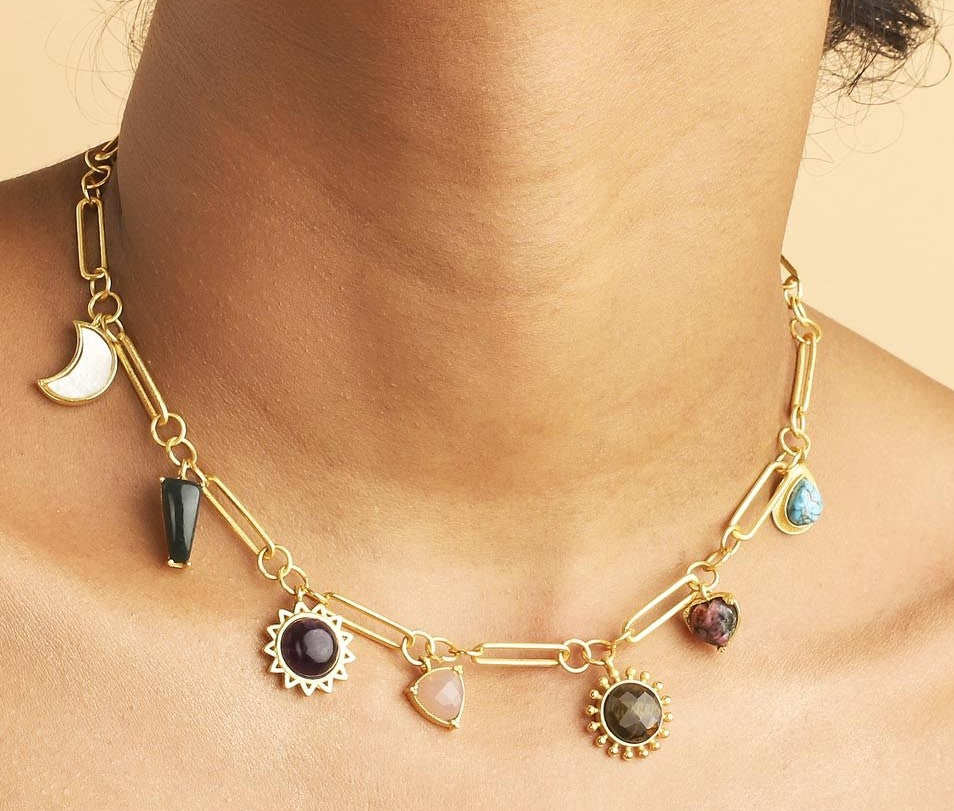 Stellar Elegance - 7 Healing Stones Link Chain Necklace - Lila Rasa