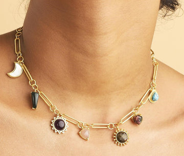 Stellar Elegance - 7 Healing Stones Link Chain Necklace - Lila Rasa