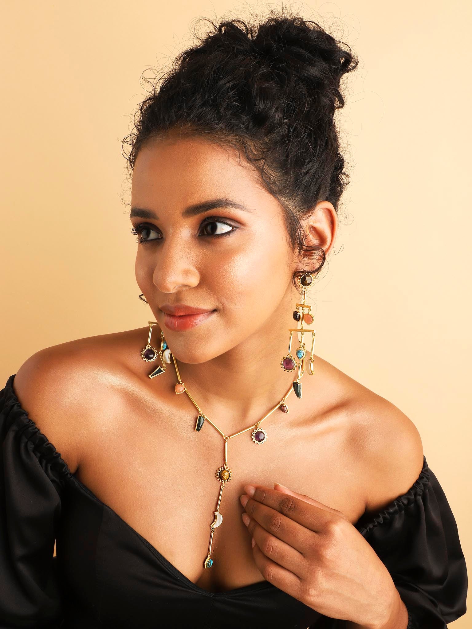 Stellar Elegance - 7 Healing Stones Drop Necklace - Lila Rasa